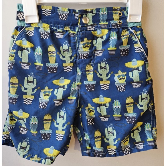 Andy & Evan Other - Andy & Evan Boys 4T Swim Trunks‎ Blue Cactus Print Elastic Waist NO Drawstring